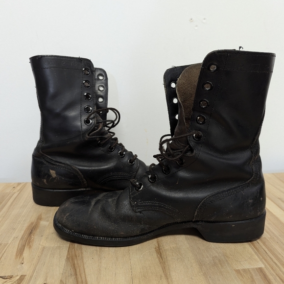 Vintage Leather Tall Combat Boots Military Boots 1978 8 Eye Punk Goth 9.5 Mens - Picture 6 of 14